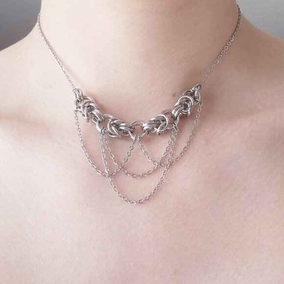 Gothic victorian princess silver chandelier chain mail choker necklace - Picture 7 of 7